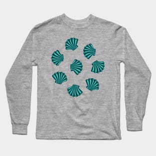 SEASHELLS Scattered Tropical Scallop Clam Shells Undersea Ocean Sea Life in Dark Teal Blue Turquoise and Dark Green - UnBlink Studio by Jackie Tahara Long Sleeve T-Shirt